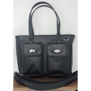 Gun Tote'n Mamas Cargo Pocket Black Leather Conceal Carry Tote Bag Turn Locks